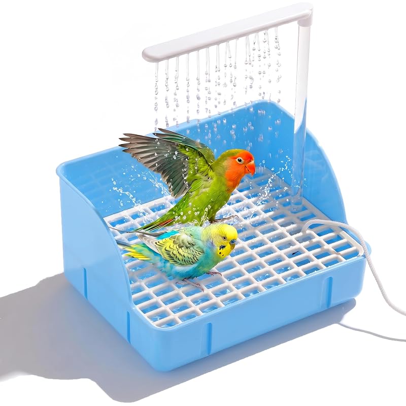 Banheira com Chuveiro Automático e Borrifador para Aves AUKCA BirdBath Shower Azul