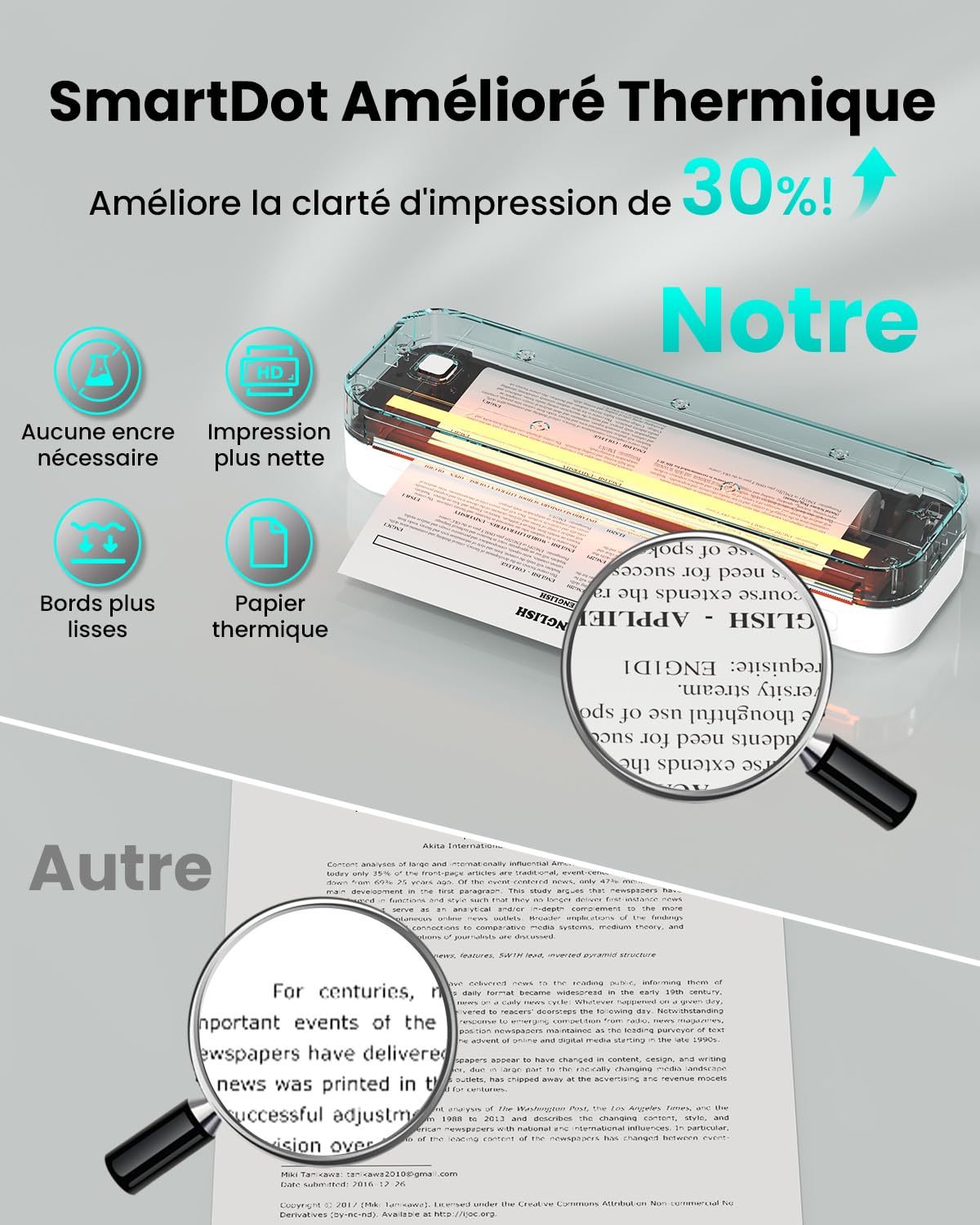 Imprimante Thermique Portable A4 sans Encre Bluetooth Compatible Android iOS Ordinateur