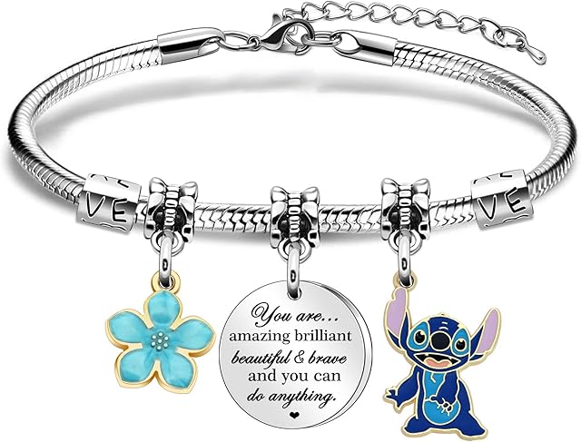 HEYEJET Stitch Gifts You Are Amazing Bracelet for Women Girls Charm Silver Stitch Bracelet Jewellery for Daughter Niece Consin Granddaughter Best Friend Inspirational Gifts
