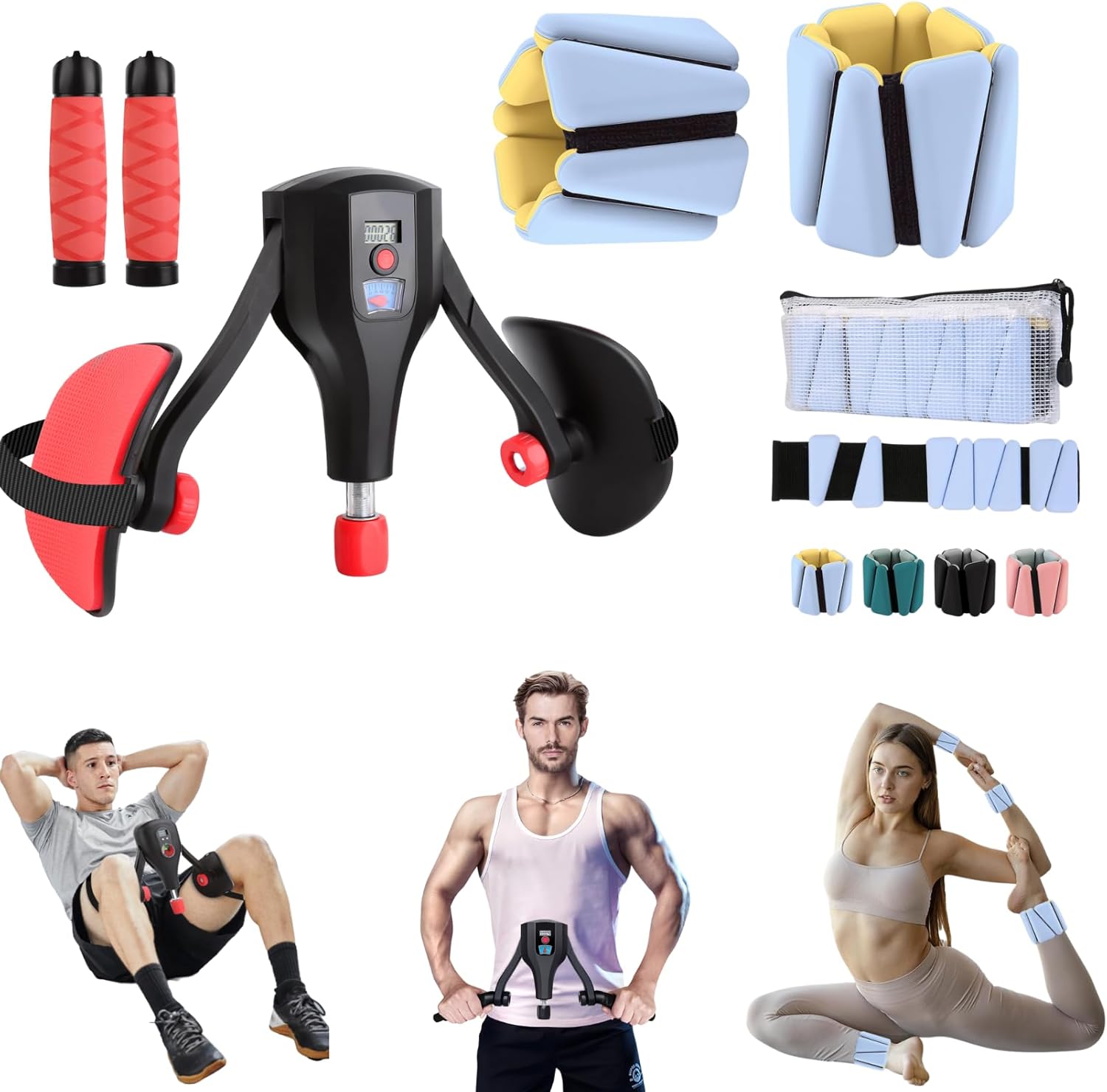 Inspack 2PK Adjustable Wrist & Ankle Weights for Women & Men, 4 lbs Pair (2 lb Each) & Inspack Thigh Master Workout Equipment, Women/Men Kegel Exercise Pelvic Floor Muscle Strengthening Repair Device