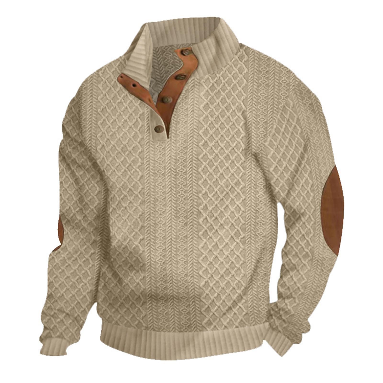 Sudadera de cuello redondo para hombre con cuello alto jacquard, sudadera para hombre de manga larga algodón mezclado francés Terry Corte casual clásico deporte casual otoño invierno