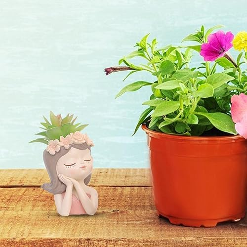 Miniatura 6 de Molde de silicona para maceta, molde de maceta de cabeza de niña 3D, molde de maceta de silicona, arcilla de hormigón, moldes de resina para