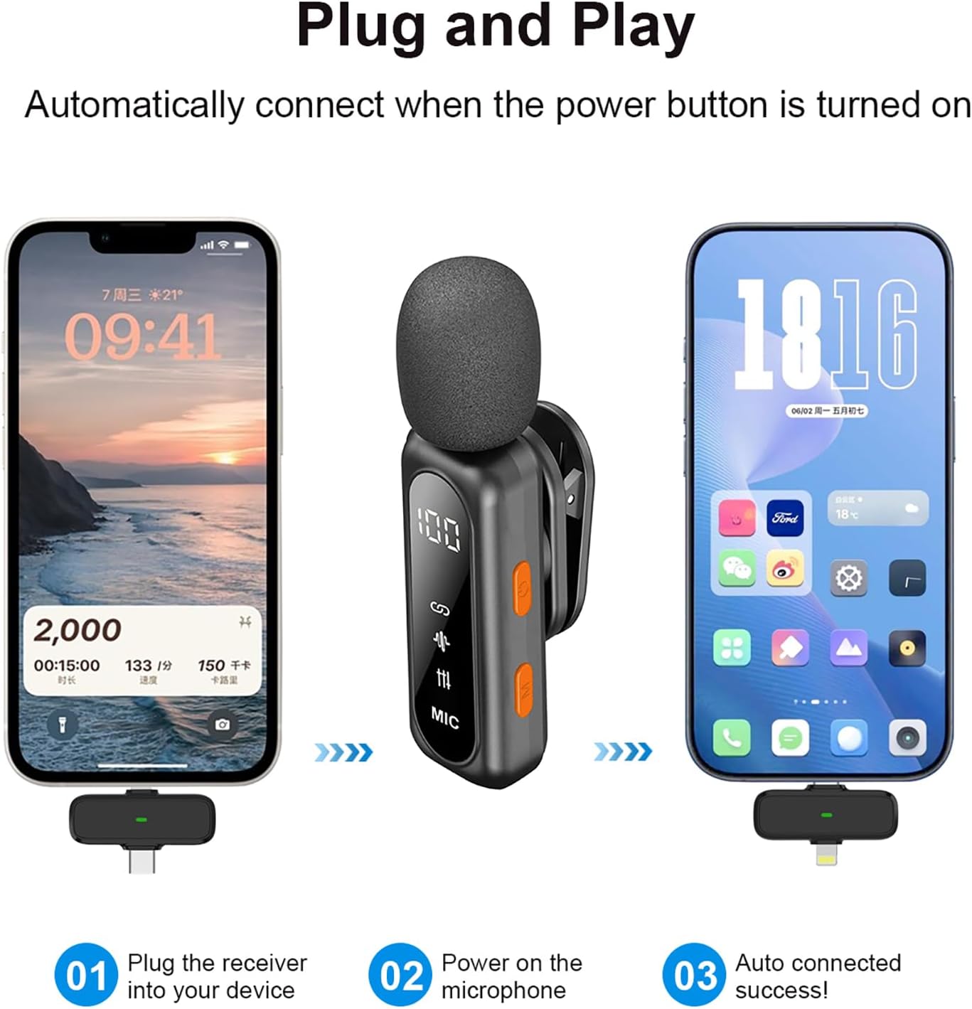 Crelander 3 in 1 Professional Mini Wireless Microphone for iPhone/Android/Camera, Bluetooth Lavalier Mic Crystal Clear Sound Quality for Recording, Live Streaming, Microphone Clips