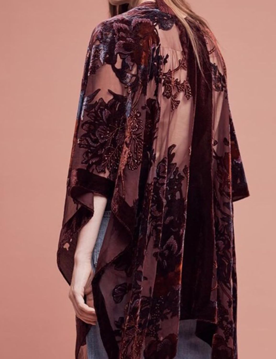 Women's Coverups Burnt-Out Velvet Cardigan Casual Outfit Long Cover Up Velvet Kimono