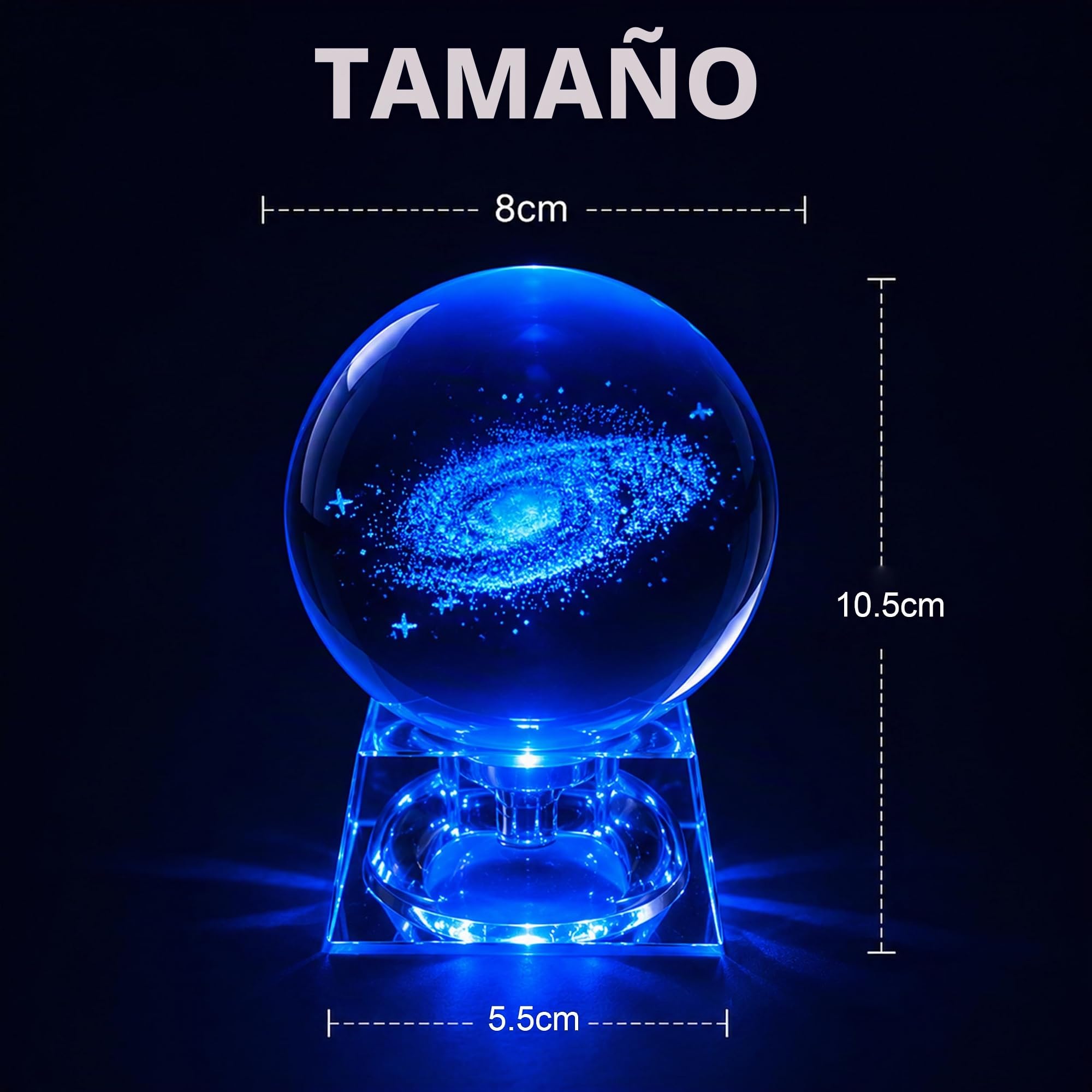 Galaxia Bola de cristal - Luces de noche para niños con base de lámpara LED, Claro 80mm Esfera de cristal Regalos para niños, Lámpara Galaxy lamparas infantiles