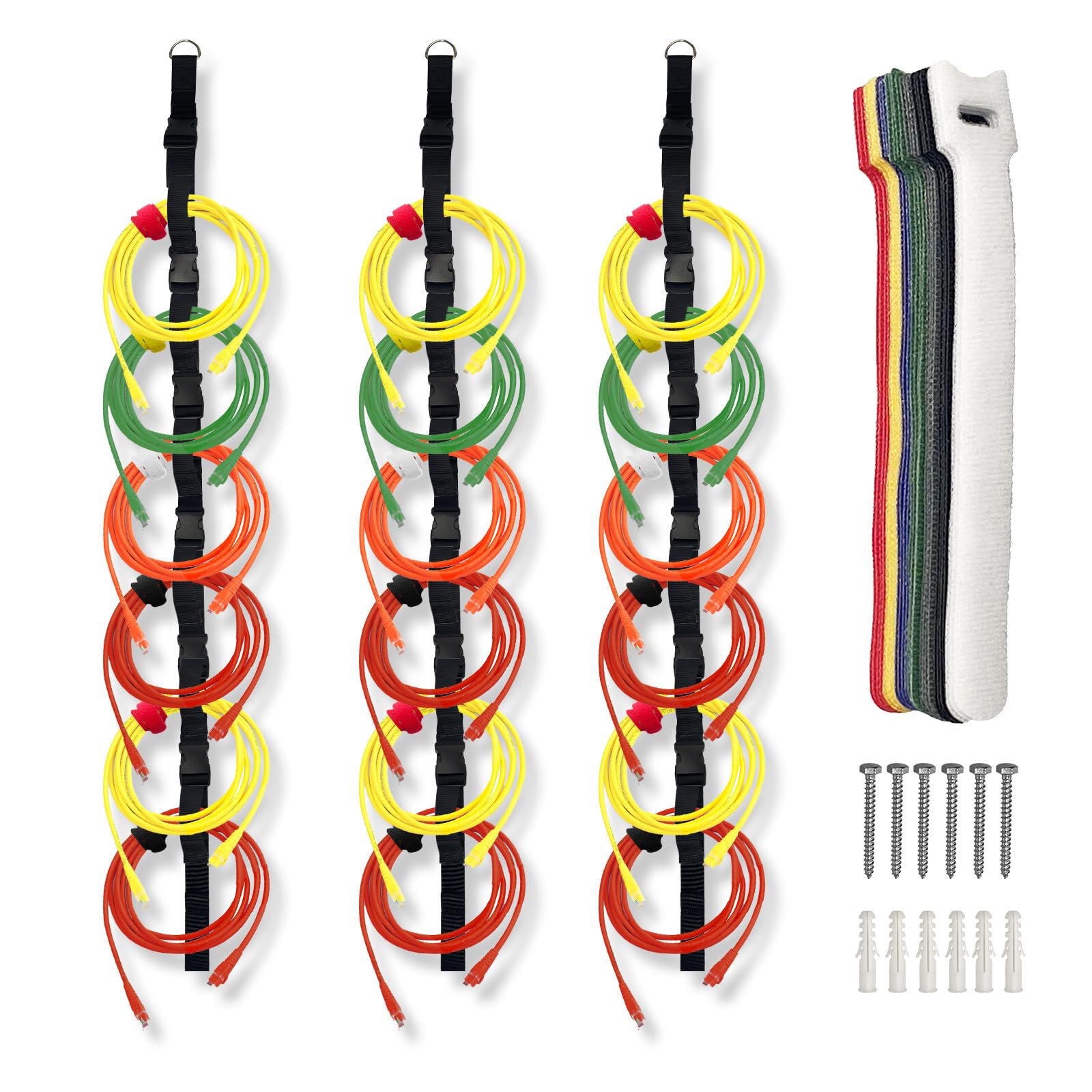 3 Pcs Extension Cord Organizers Storage Garage Extension Cord Holder with 6 Slots Organizer Straps with 28 Pcs Cable Ties 6 Pcs Hardware Nails for