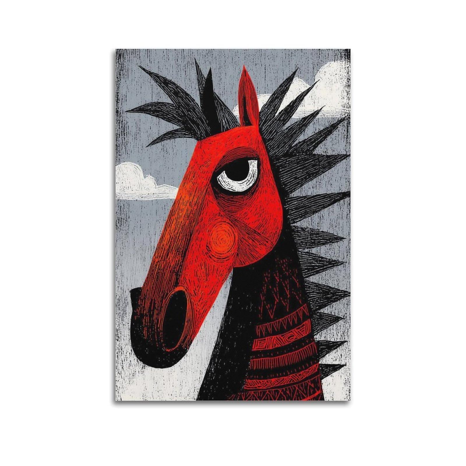 Xkuga Boys Unframe-Style Animal Red Horse Poster Modern Folk Portrait Geometric Modern Decorative Canvas Prints - Ideal Wall Art For Family, Man Cave, Game Room, & Girls Bedroom 20X30inch(50X75cm)
