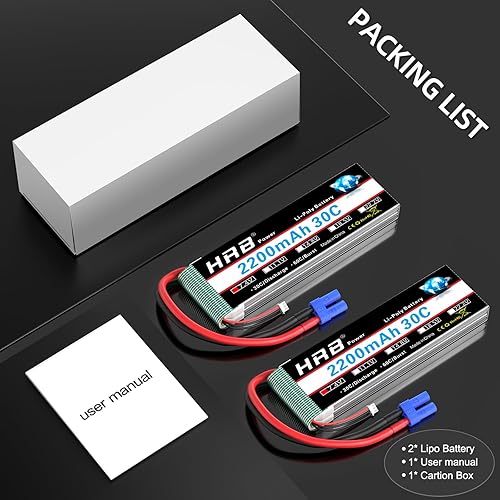 Miniatura 7 de HRB 2S 2200mAh Lipo Batería EC2 30C 7.4V RC Lipo Batería Compatible con RC Car RC Truck RC Boat RC Airplane RC Helicopter (2 paquetes)