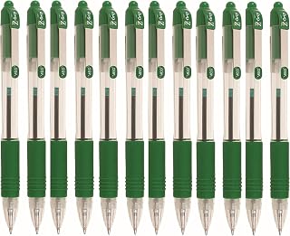 ZEBRA Pen Z Grip Green Pens Ballpoint, Smooth & Comfortable ZEBRA Pens With Pocket Clip, Retractable Ballpoints With Green Ink, Reliable Biro Multipack For Everyday Use - Med Point, 12pk