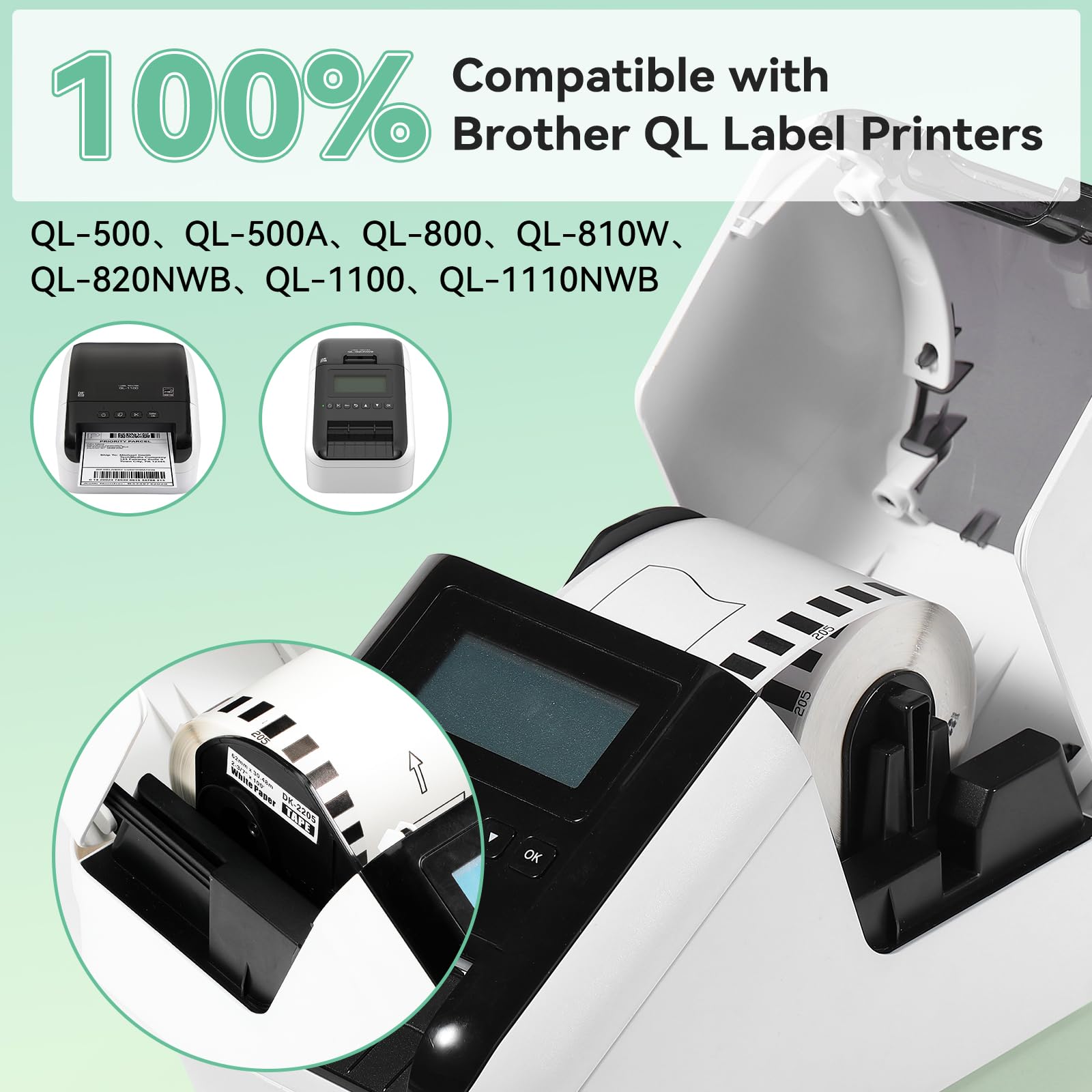 BETCKEY - Etiquetas Compatible Con Brother DK-2205, (62mm X 30.48m - Foto 6