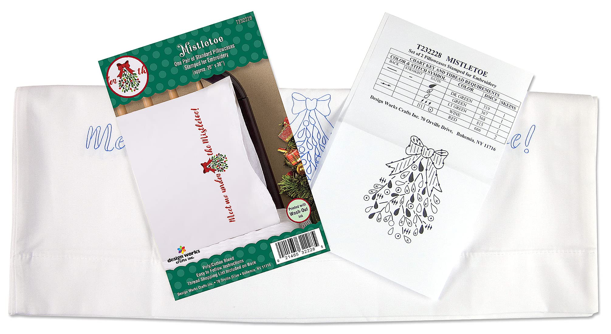 Design Works Muérdago de manualidades estampado para fundas de almohada bordadas 3