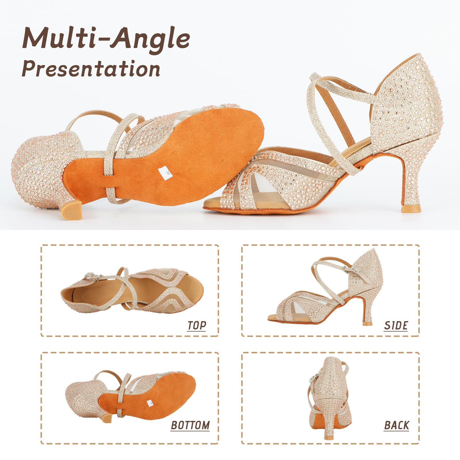 Damen Glitzer Strass Ballroom Latein Tanzschuhe Peep Toe Cross Strap Social Salsa Tango Tanzschuhe Sandalen für Die Hochzeitsfeier