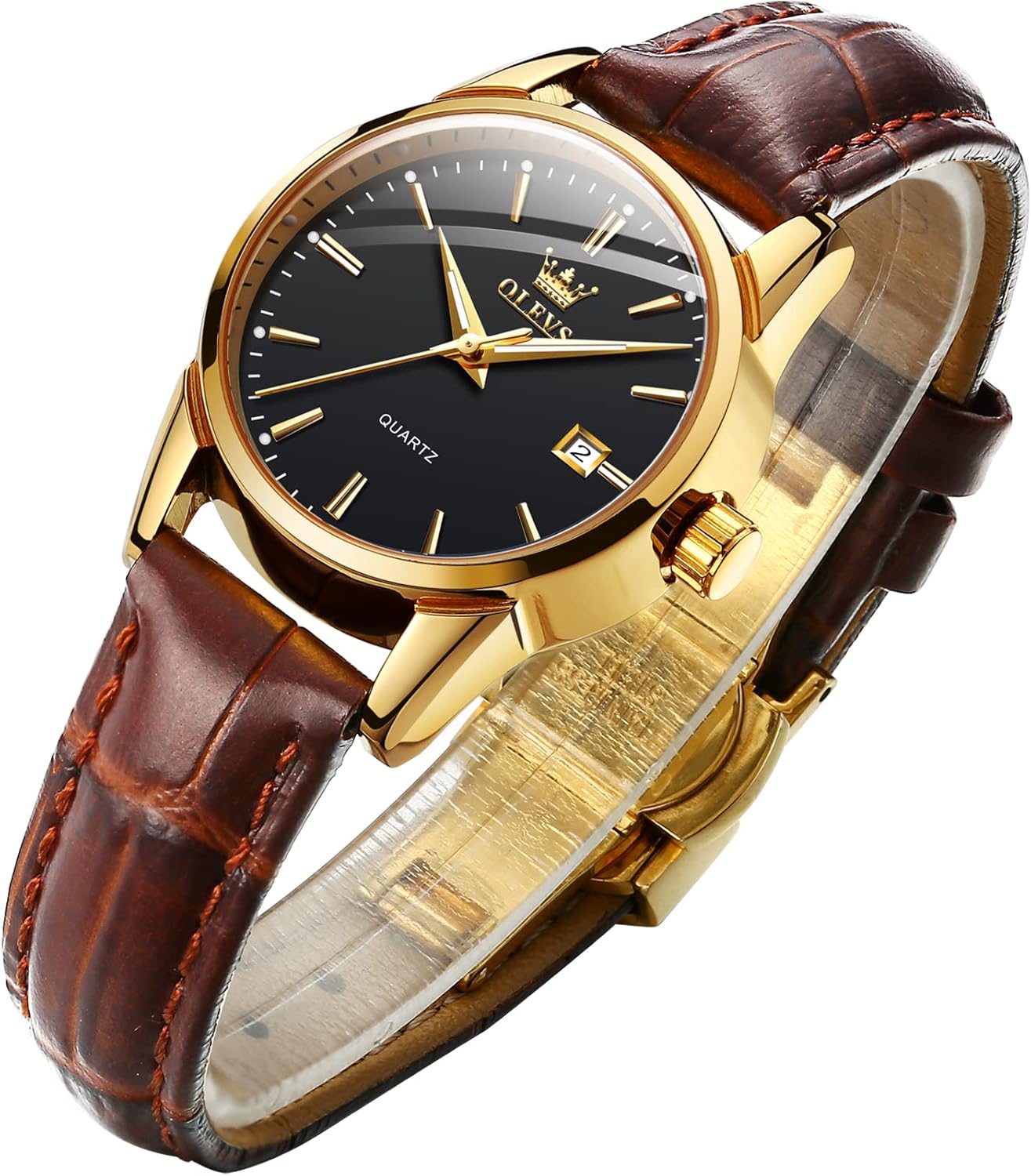 OLEVS Women Leather Watch – Analog Ladies Quartz Watches Luxury Dress Watch for Small Wrists Waterproof with Date Day Function – Reloj para Mujer