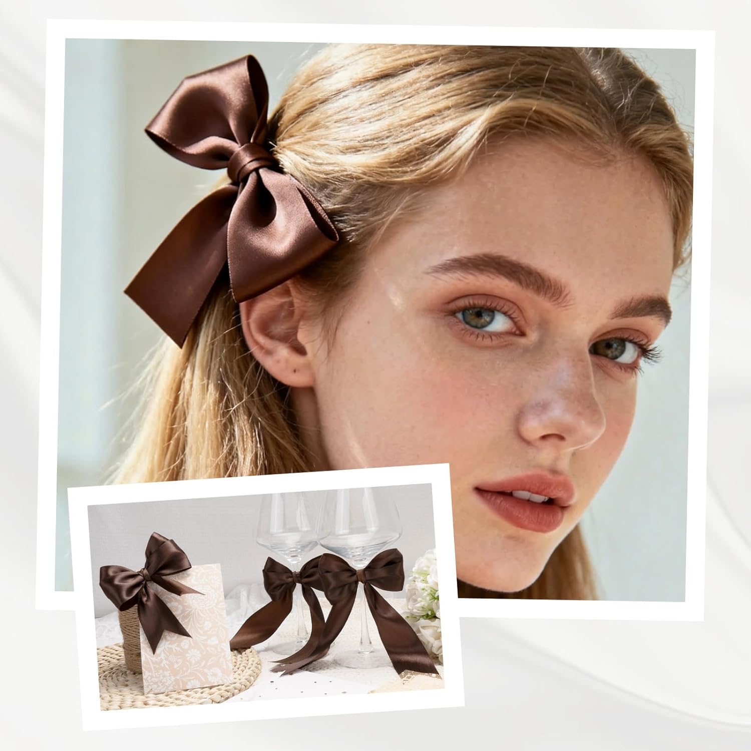 XSEINO 110 Yards Ribbon,1 1/2 Inch Brown Satin Ribbon for Flower Bouquet, Gift Wrapping, Ribbons for Crafts, Hair Bows Making, Wedding Party Decoration, Sewing, Invitation Cards, Christmas - Image 6