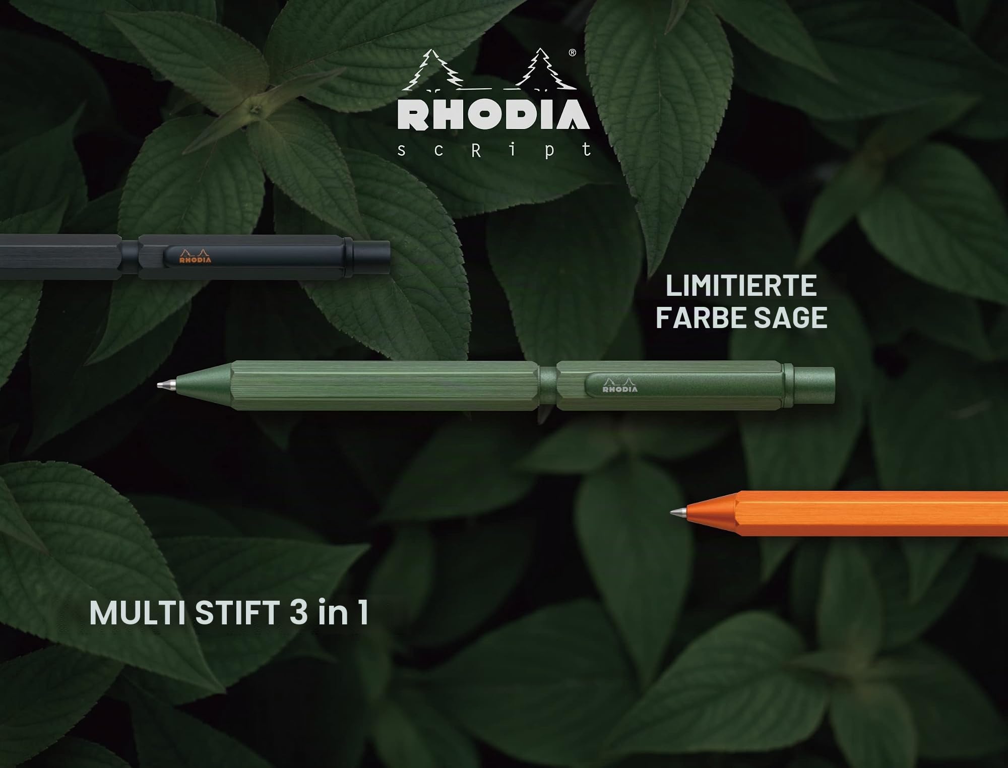 Rhodia 9344C Multipen mit 2 Minen schwarzrot 0,5 mm + Graphitmine, salbei