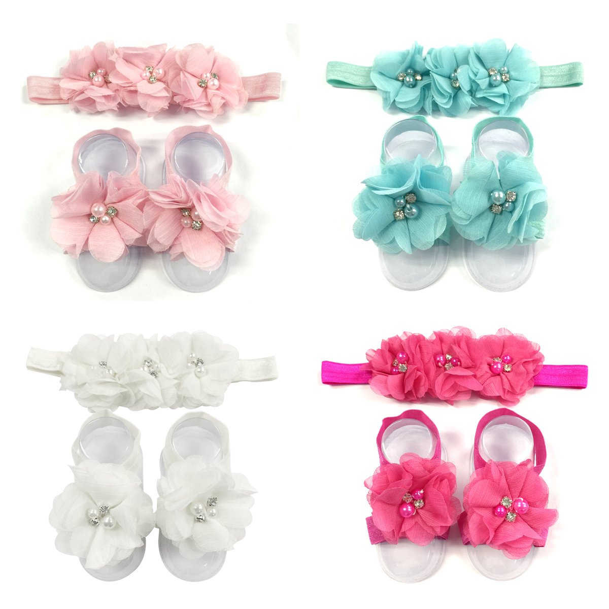 Wrapables Shabby Chic Flower Headband & Barefoot Sandals (4 Set), Pastel - Review, Price and Buying Guide