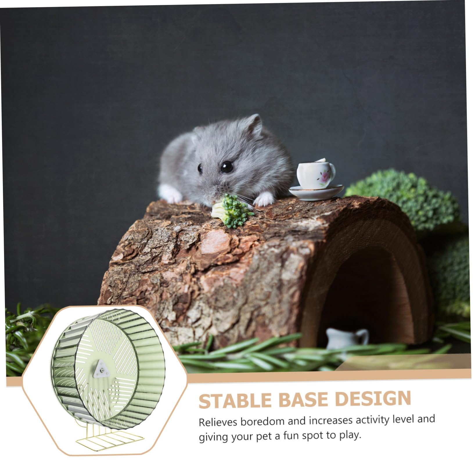 SEWACC Hamsterrad mit Stabilem Standfuß Leises Laufrad für Kleine Haustiere Wie Hamster Rennmäuse und Igel Großes Grün goldenes Laufrad zur Bewegung und Beschäftigung im Käfig