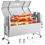 VEVOR Rotisserie Grill, 46in BBQ Outdoor Pig & Lamb Spit Roaster, Charcoal Spit Roaster with 132 LBS Capacity, Wheels & 4-Level Height, Stainless Steel Rotisserie Grill Kit for Camping Outdoor Parties