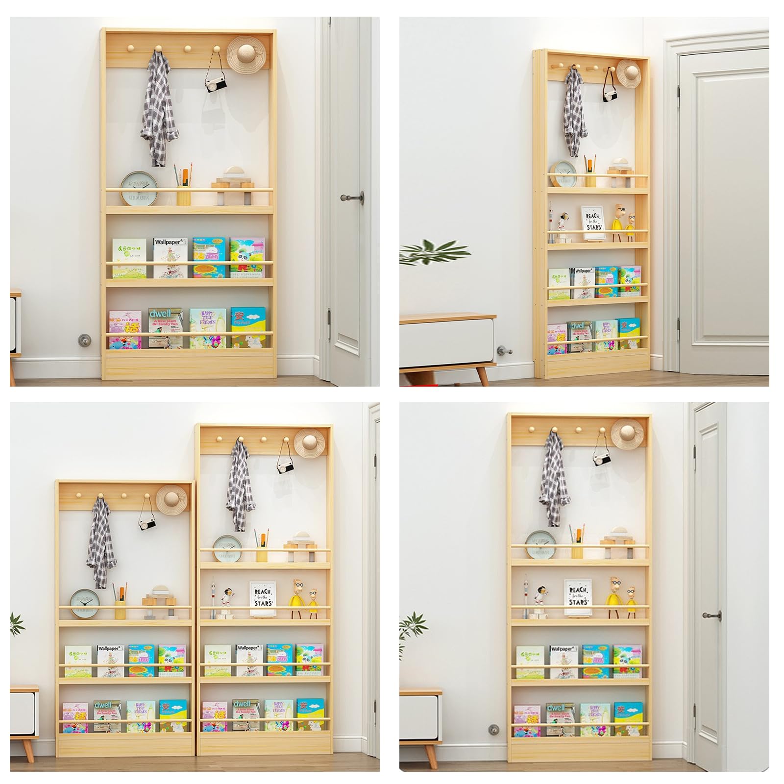 Libreria Stretta Dietro la Porta Libreria Ultrasottile con Porta Posteriore Ganci Appendiabiti Rotondi Rinforzati Barra di Protezione e Battiscopa Adatta per l'uso Domestico 4F 39.4IN