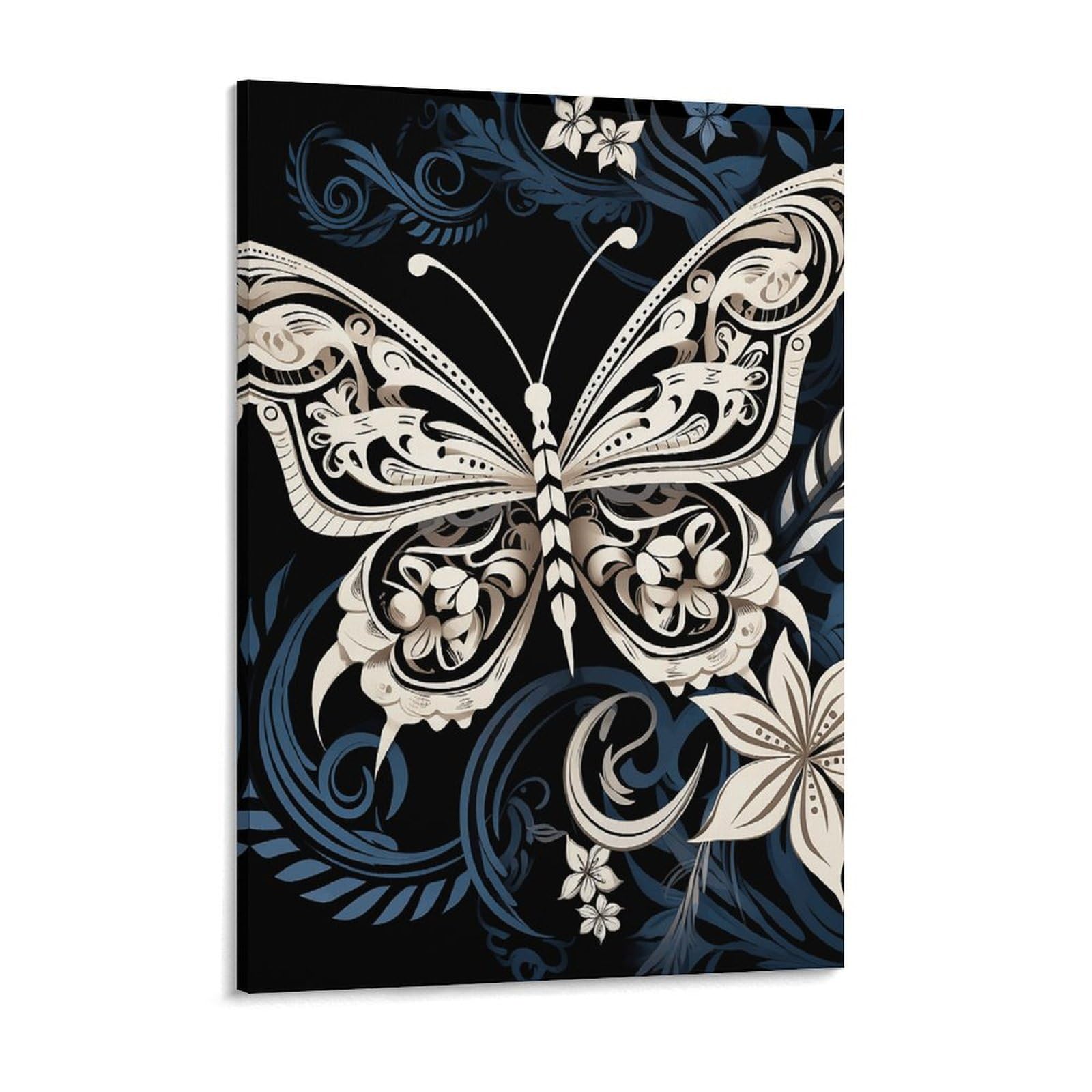 White Butterflies And Tribal Canvas Wall Art for Bedroom 18x24inch Canvas Prints Artwork for Walls Modern Picture Artwork Painting for Living Room Aesthetic Wall Paintings for Bathroom Kitche