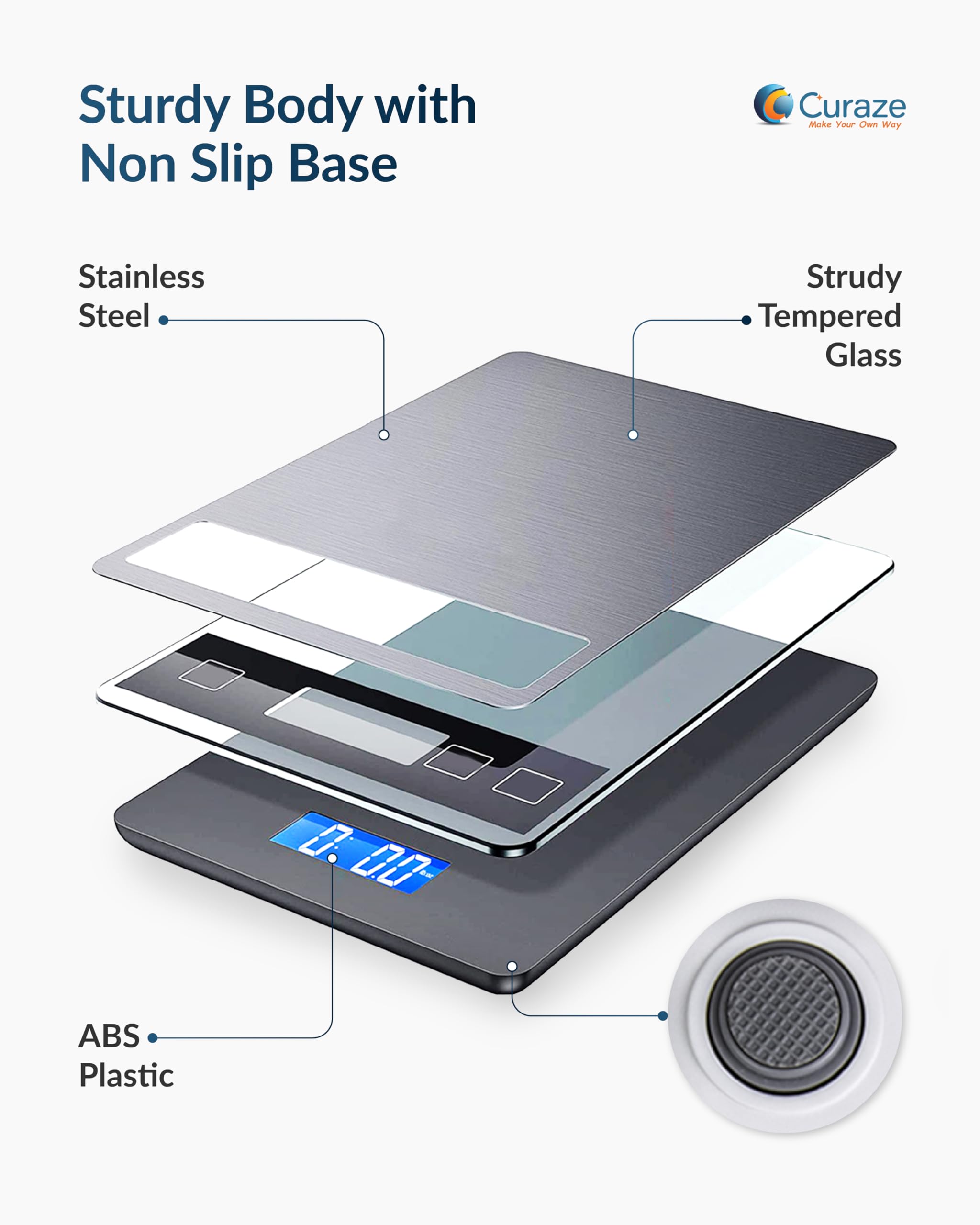 Curaze Digital Food Weight Machine For Kitchen up to 10 kg Capacity -Accurate Kitchen Weighing Scale For Home Baking, Cooking & Fitness with Touch Button Tare Function, Ideal For Food Measuring 3
