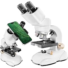 Microscope for Kids, Double Tube Double Mirror Microscope Kit LED 400X-1600X Magnification Kids Science Toys, Microscope Slides with Specimens for Kids,Students Microscope STEM Kit
