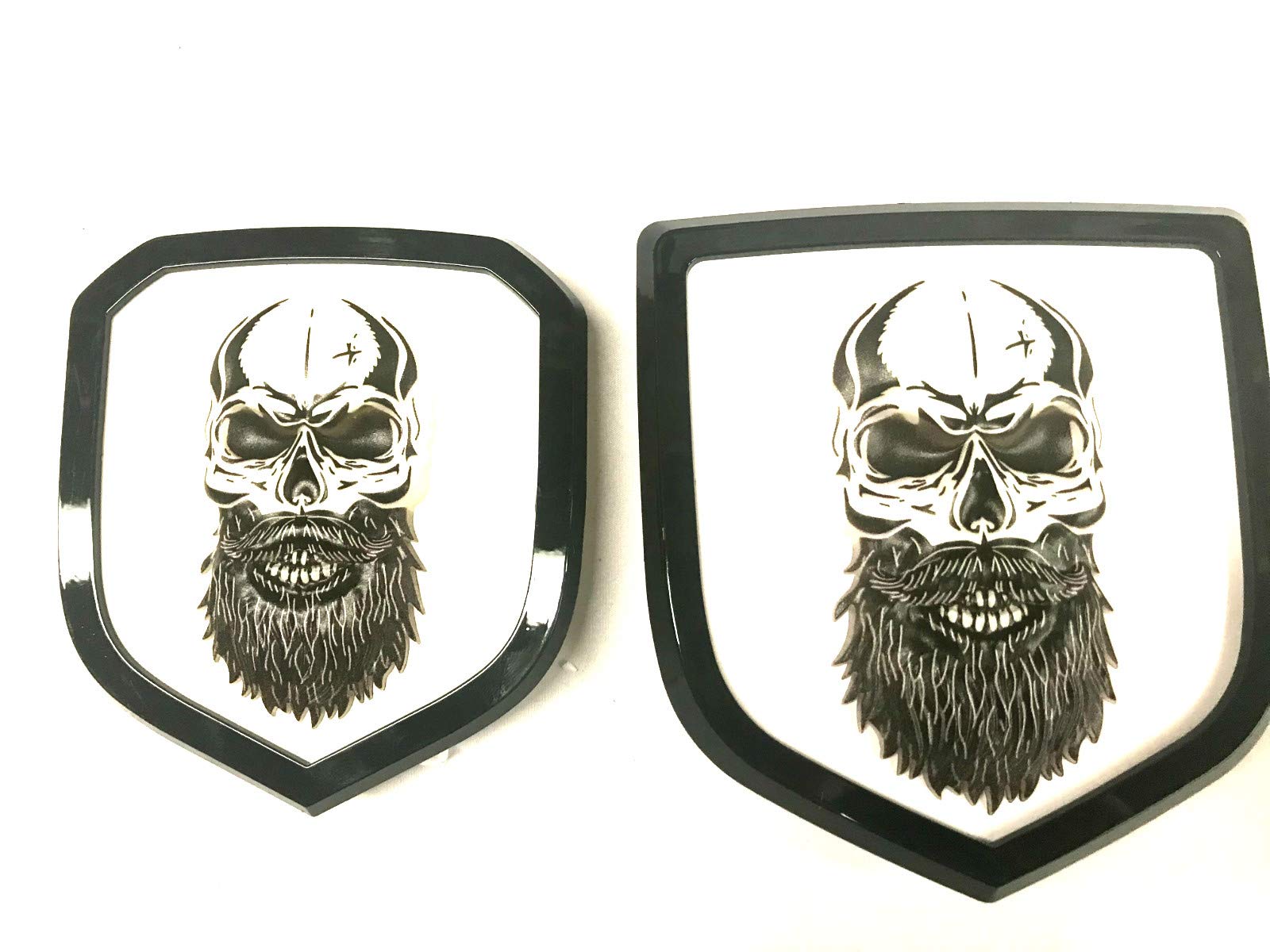BooBo DR-145+120PSK-W Custom Set Beard Skull Tough Front Grille Rear TAILGATE NAMPLATE BADGE EMBLEM FIT FOR RAM 1500, 2500 AND 3500 2009-2018 (SET)