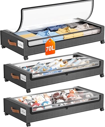 Miniatura 10 de Yecaye Almacenamiento debajo de la cama con ruedas, paquete de 2 contenedores de almacenamiento debajo de la cama, almacenamiento de zapatos debajo