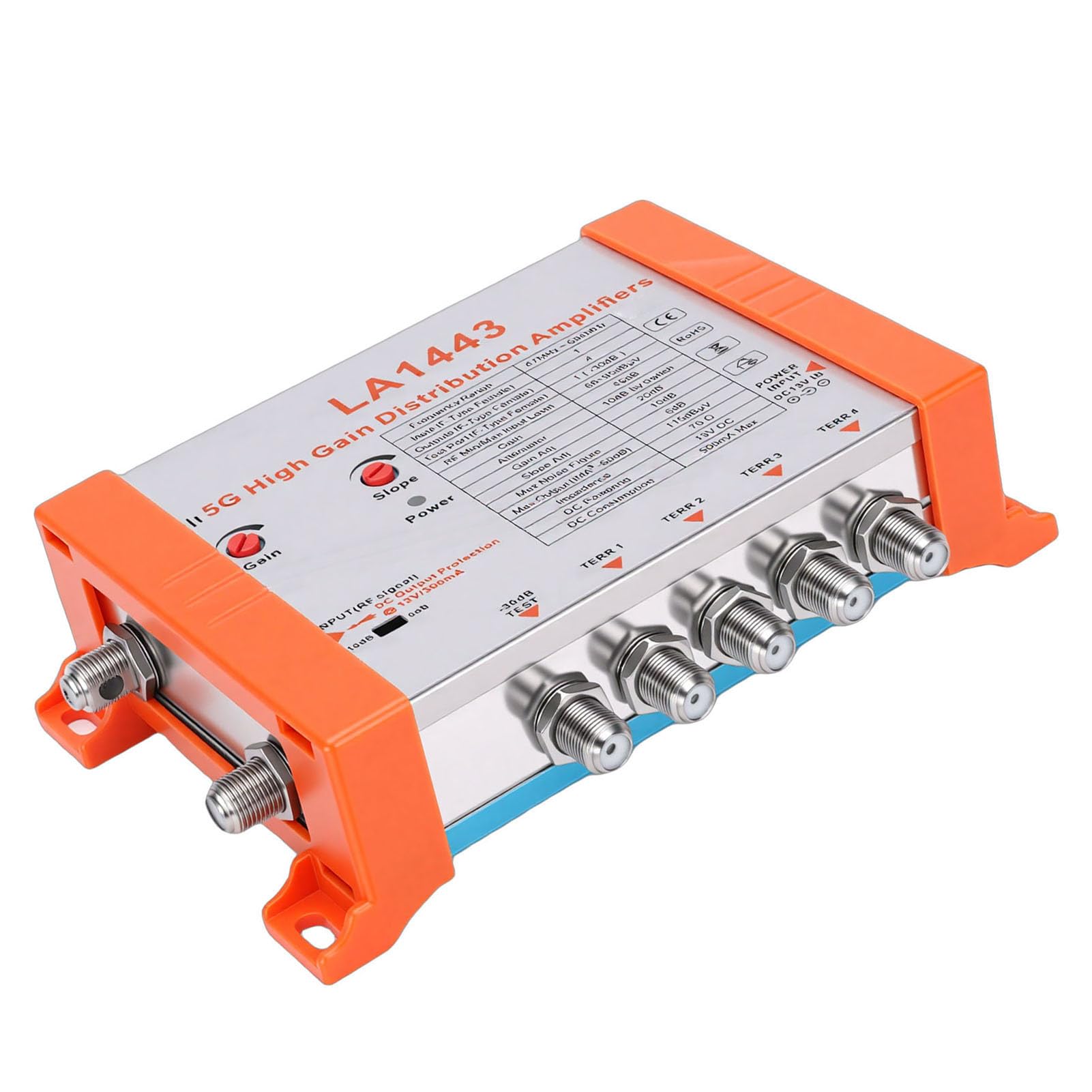 LICAEVEY Amplificatore di Distribuzione, 1 Ingresso 4 Uscite Amplificatore di Segnale TV con Guadagno 45dB Filtro 5G LTE per di Cavi Antenna TV Multiple (Spina Europea)