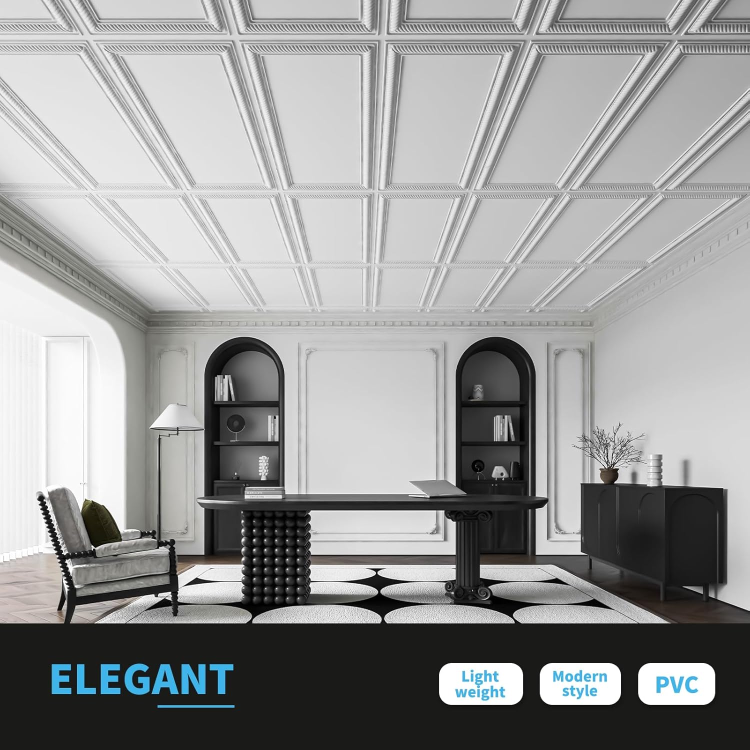 Art3d Drop Ceiling Tiles 24x48, Decorative PVC Ceiling Panels, Waterproof Rustproof and Durable 12-Pack, Glue Down, Rectangular White