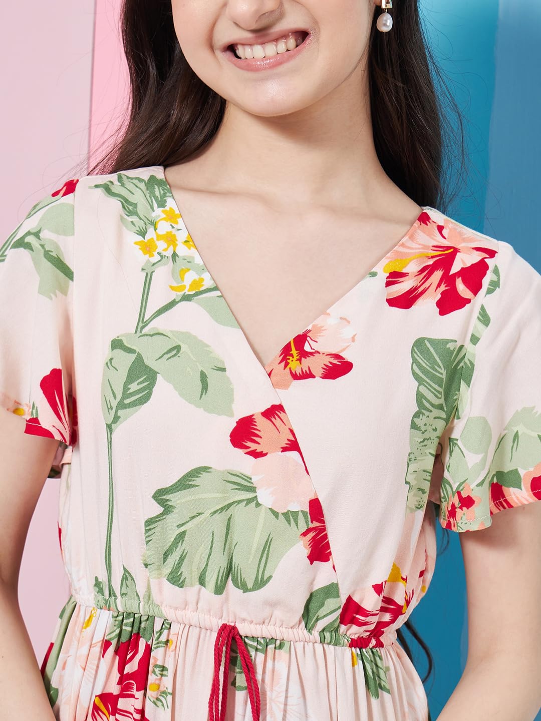 Pspeaches Vestido de manga acampanada con estampado floral para niña, ajuste escalonado y acampanado, ropa casual, elegante y a la moda