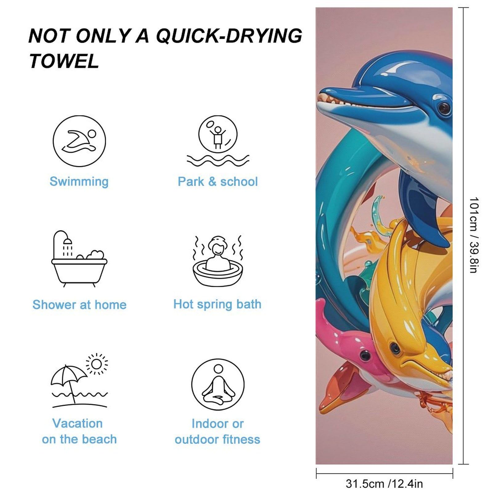 FHESDCW Abstract Animal Dolphin Towel Quick Dry Ice Towels for Hot Weather Breathable Camping Towels Sweat Super Absorbent Bathroom Towel for Gym Yoga Pilates Exercise