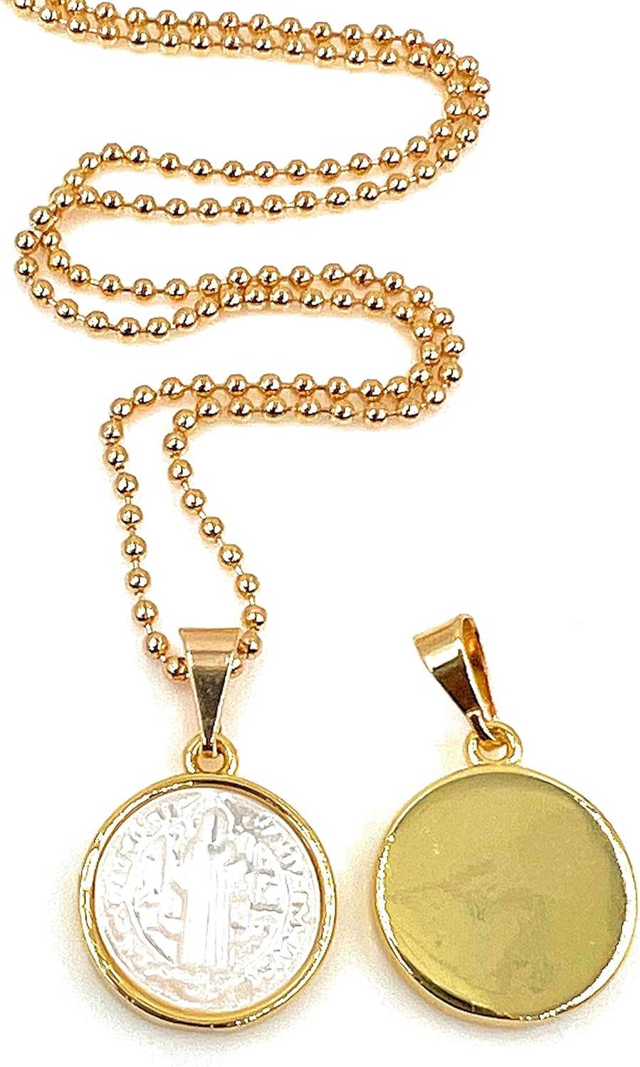 SIFRIMANIA Saint Benedict Mother of Pearl Medal Necklace Gold Plated Ball Chain Handmade - Image 8