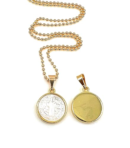 Miniatura 8 de Small Mother of Pearl Saint Benedict Medal 18k Gold Plated Ball Chain