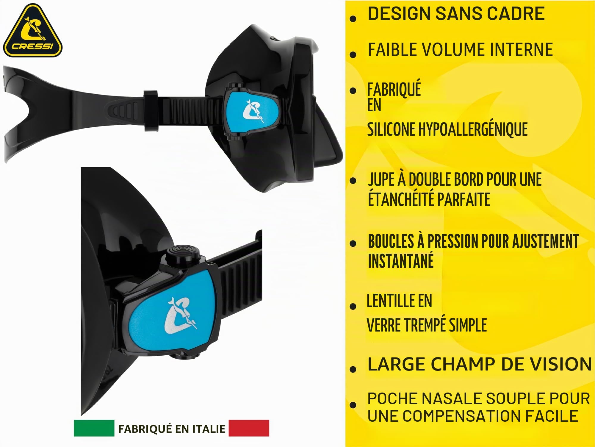 CRESSI F-Dual + Supernova Dry Combo Set Unisex Masque et Tuba Sec pour la Plongée et Le Snorkeling, Taille Unique