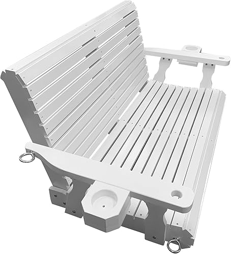 Miniatura 7 de Columpio de madera para porche de 2 plazas, columpio de banco con portavasos, cadenas colgantes y resortes de 0.276 in, resistente, 800 libras, para