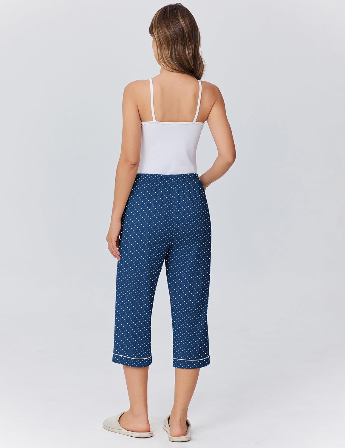 Ekouaer Womens Pajamas Pants Capri Pj Bottoms with Pockets Comfy Drawstring Printed Lounge Soft Sleep Pants - Image 4