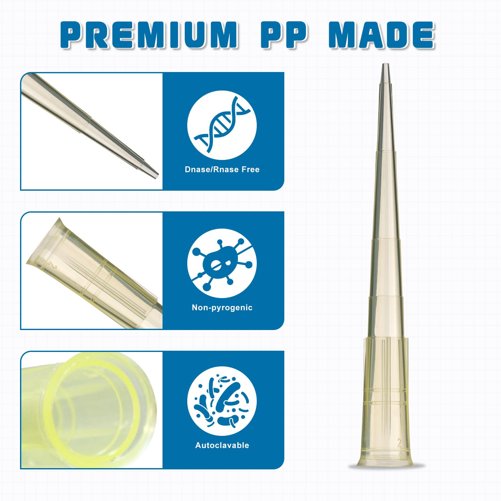 9600 Stück 200μl Pipettenspitzen, Universal Pipettenspitzen, Pipetten Spitzen, Labor Pipettenspitzen, Kunststoff Mikropipette, Flüssigkeitstransfer für Labor Chemie,Steril