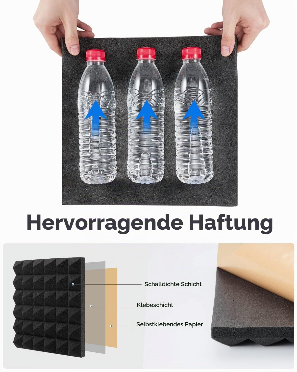 Akustikschaumstoff Selbstklebend 24 Stück Schalldämmung Hochdichte Schallabsorber Wand Reduzieren Hall-Echo-Lärm für Podcast Aufnahmestudio schallschutz 30x30x5cm