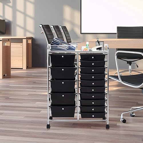 Miniatura 6 de RELAX4LIFE Carritos de cajones de almacenamiento con 15 cajones, ruedas rodantes, semitransparentes, multiusos, móvil rodante, para escuela,