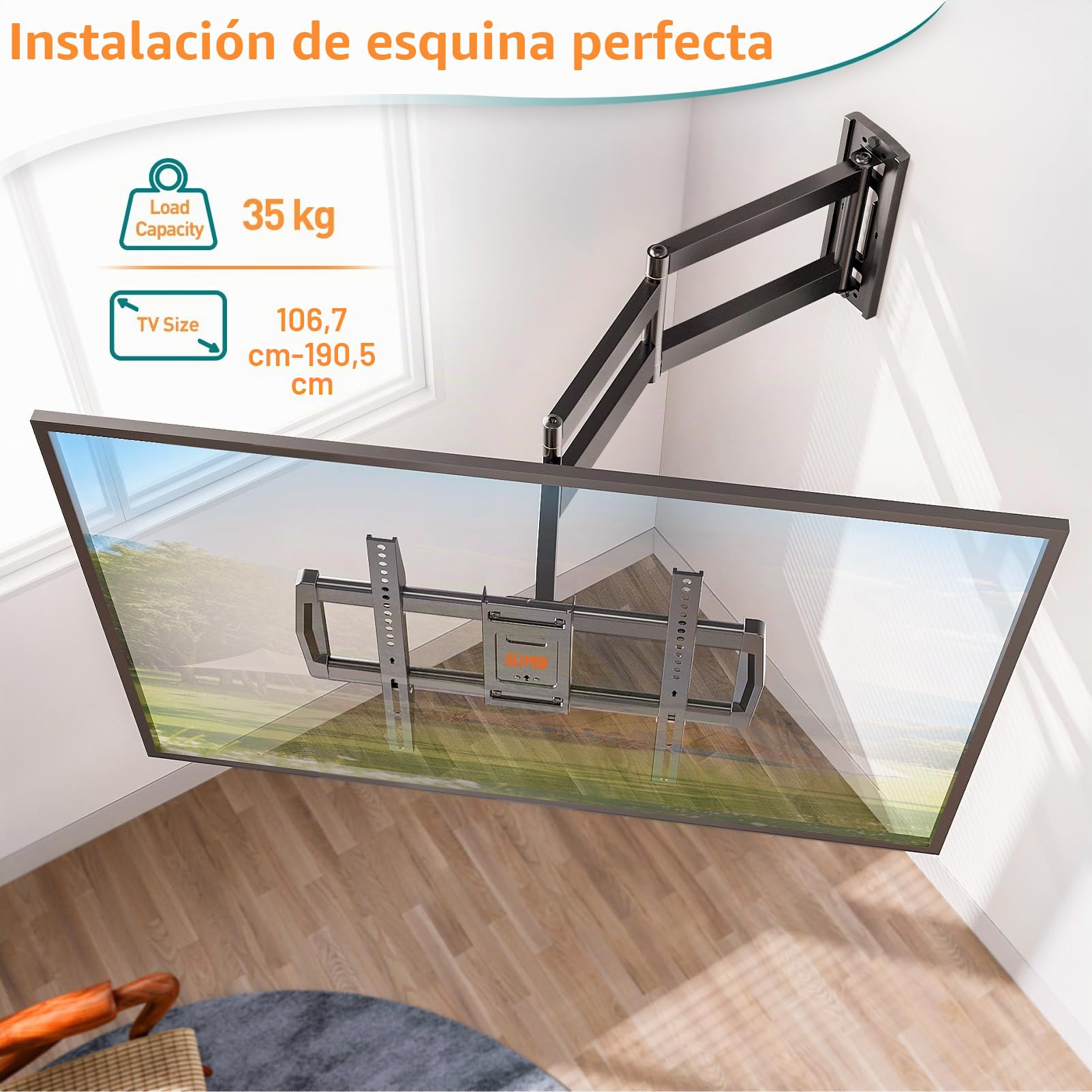 ELIVED Soporte de pared de brazo largo de 762 mm para la mayoría de televisores de 42 a 75 pulgadas, soporte de esquina de extensión larga, soporte de pared giratorio e inclinable, soporta hasta 45 kg