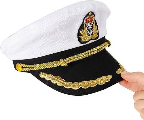 Miniatura 5 de 2 gorras de marinero unisex para adultos, ajustables, para yate, barco, barco, capitán, sombrero de almirante marino