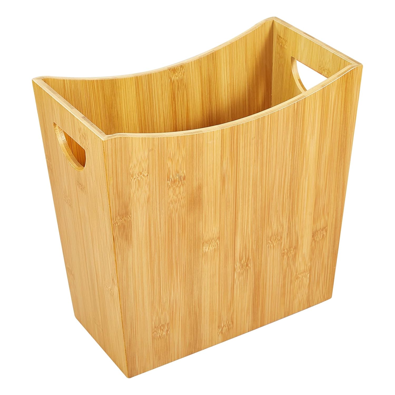 GOBAM Bamboo Trash Bin with Handle Cutouts, Waste Basket for Bathroom