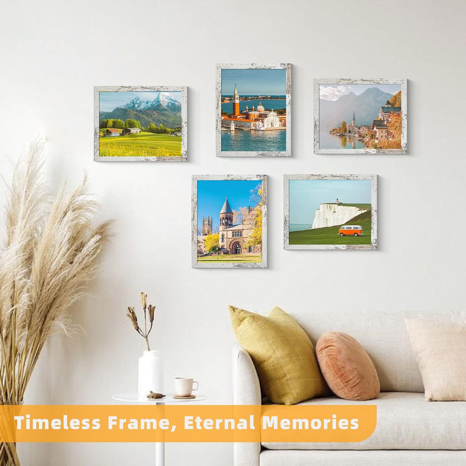 BESCRCL 8x10 Picture Frame Distressed White Set of 6, Photo Frames for Wall or Tabletop