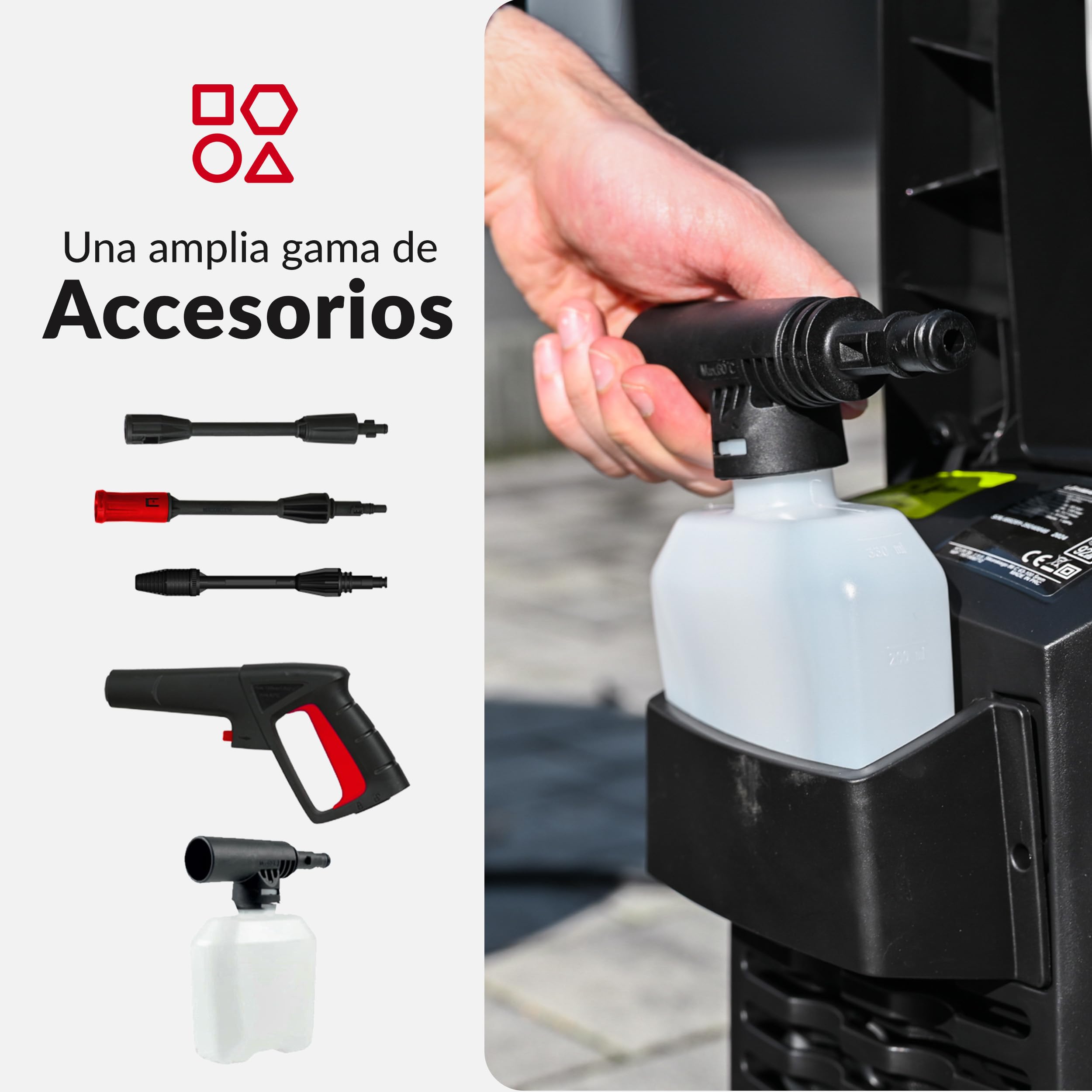 LEHMANN Jukon Hidrolimpiadora de Alta Presion, 1600W, Presión Máx. de 200 Bares, 480 l/h de Caudal, con Accesorios - Pistola, Lanzas, Lanza de Espuma y Cepillo de Patio