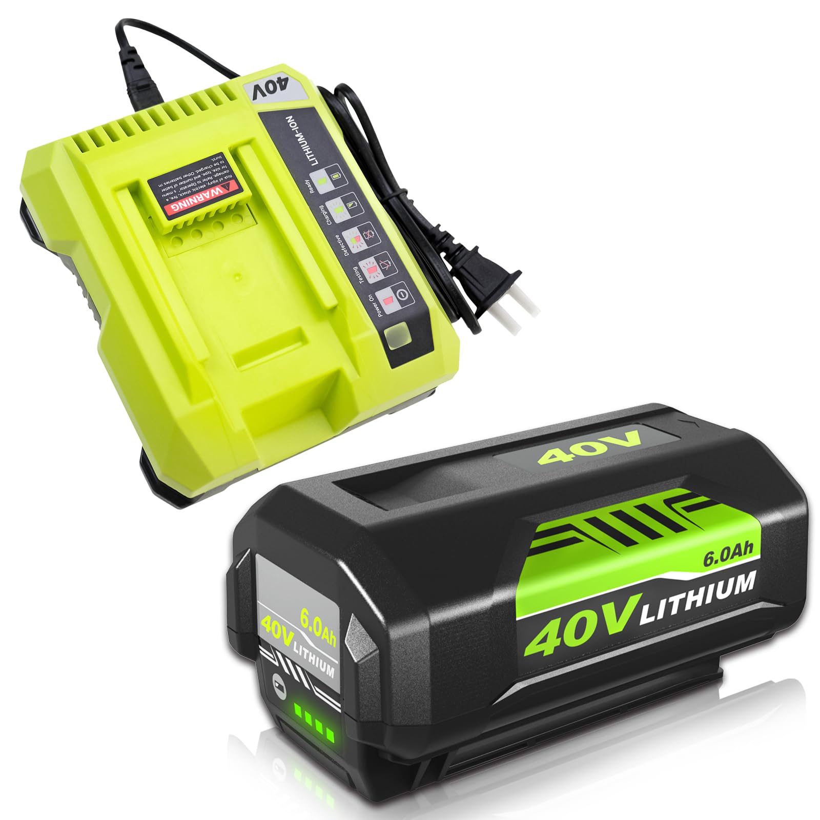 Replacement for Ryobi 40V Battery and Charger OP4015 OP4026 OP4030 OP4040 OP4050 Batteries