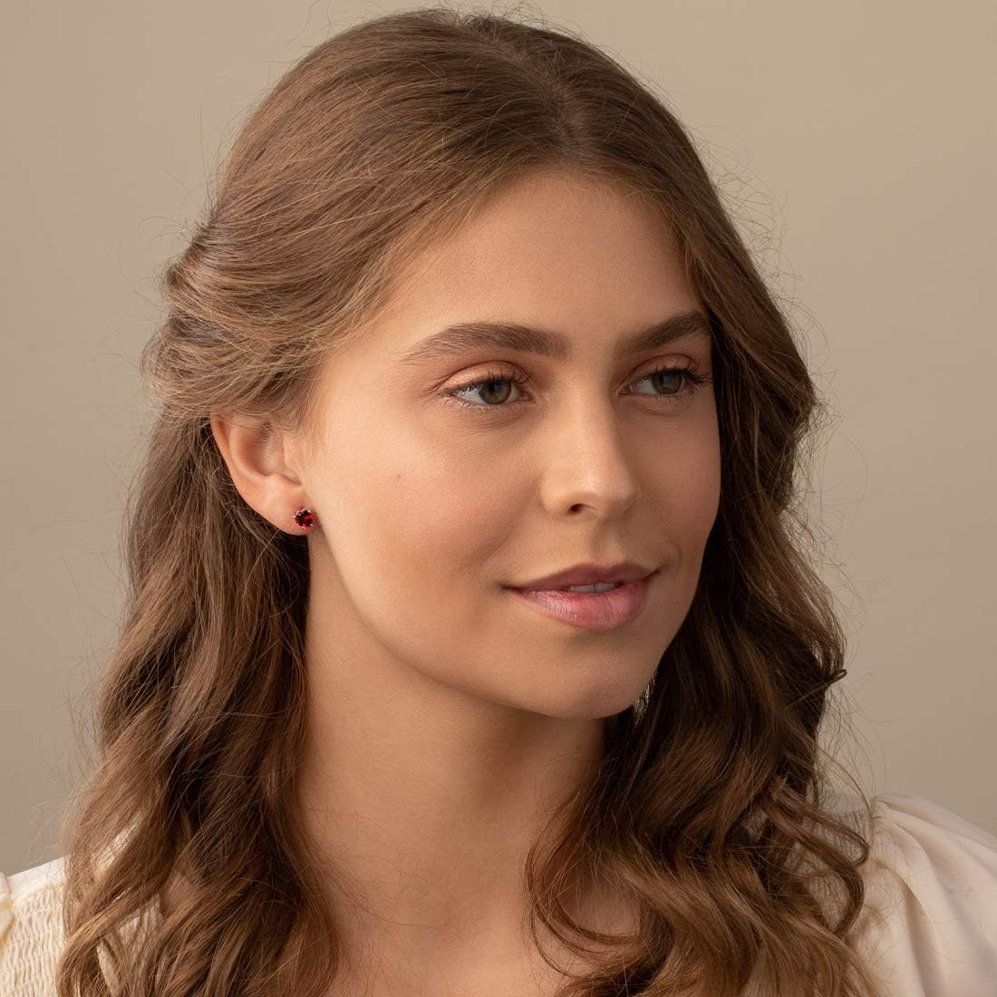 Peora Solid 14K White Gold Garnet Heart Stud Earrings for Women, Genuine Gemstone Solitaire Studs, 6mm, 1.75 Carats total, Friction Back, Red Garnet Earrings, January Birthstone Earrings