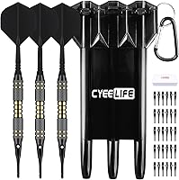 Vista 1 de CyeeLife Darts Plastic Tip - Professional Soft Tip Darts Set 18 Grams with Carry case and 30 Extra Dart Tips for Electronic Dart Board (Black)