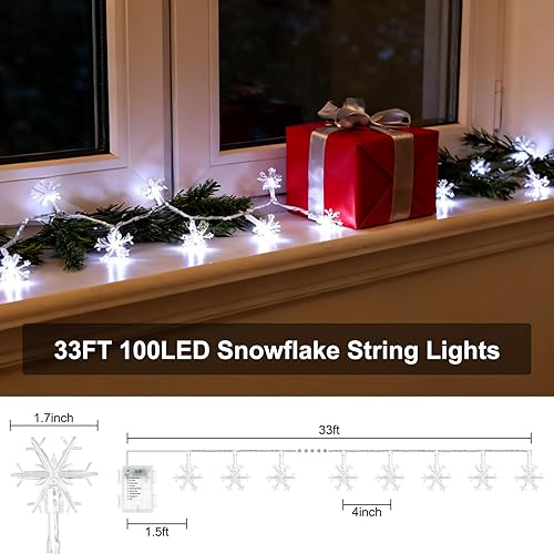 Miniatura 6 de Luces de decoración de Navidad, 8 modos de temporizador con control remoto de 33 pies, 100 luces LED a pilas, impermeables, para dormitorio, patio,