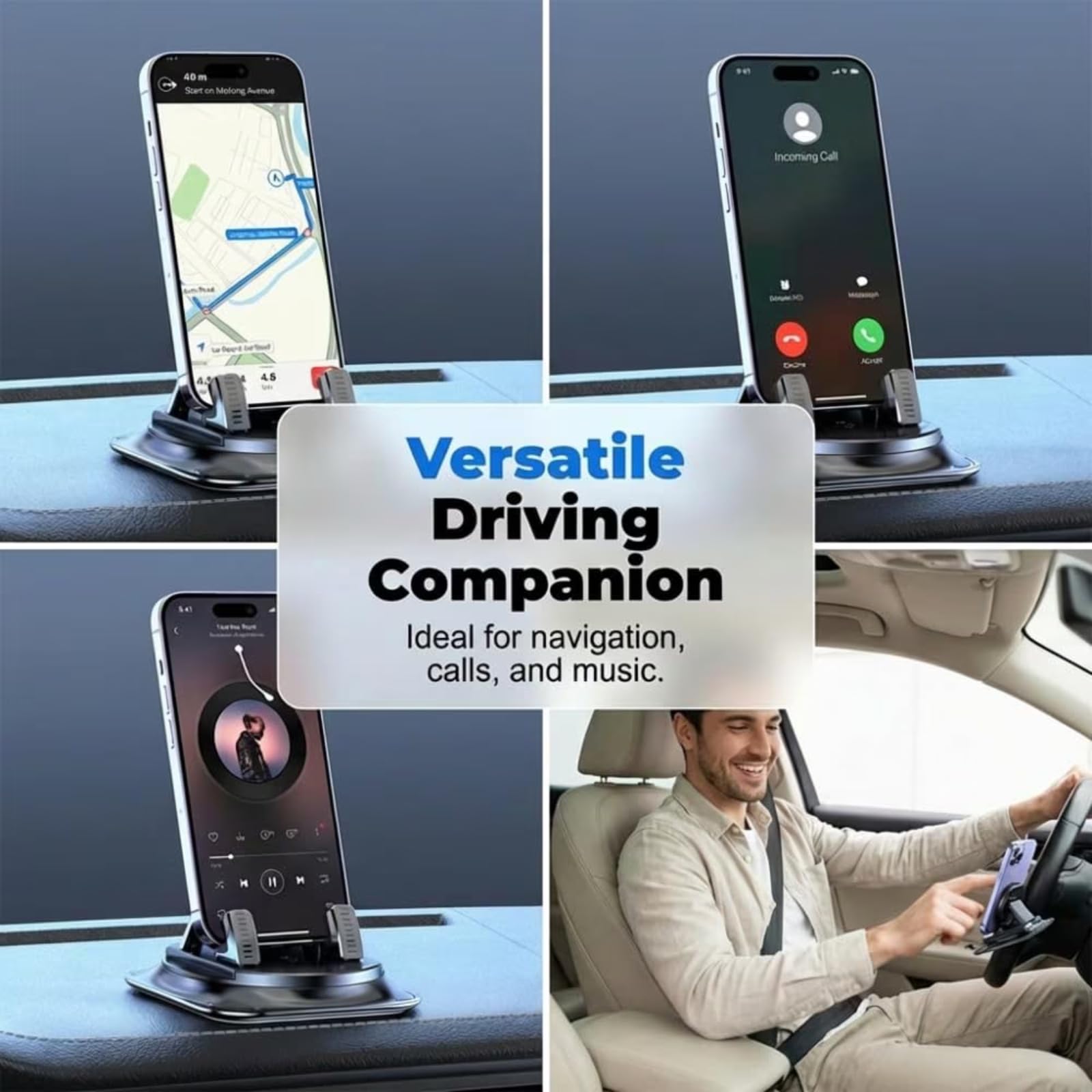 2026 Supporto per telefono girevole a 360° per auto, regolabile, supporto universale per navigazione, per smartphone, accessorio per interni auto (1 pezzo)